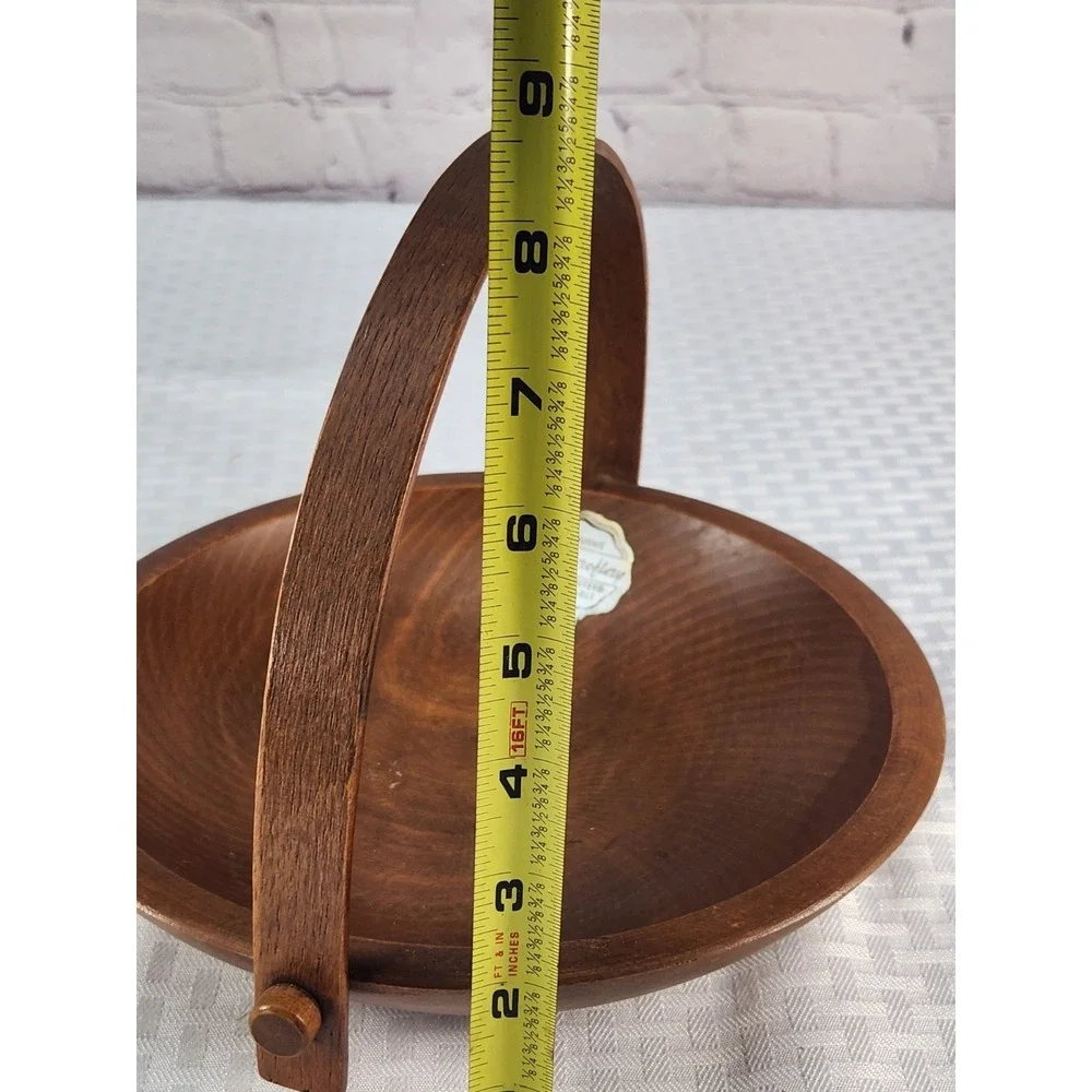 Woodcroftery Hand Carved Wood Bowl with‎ Handle & Side Pegs- Fruit, Bread Decor